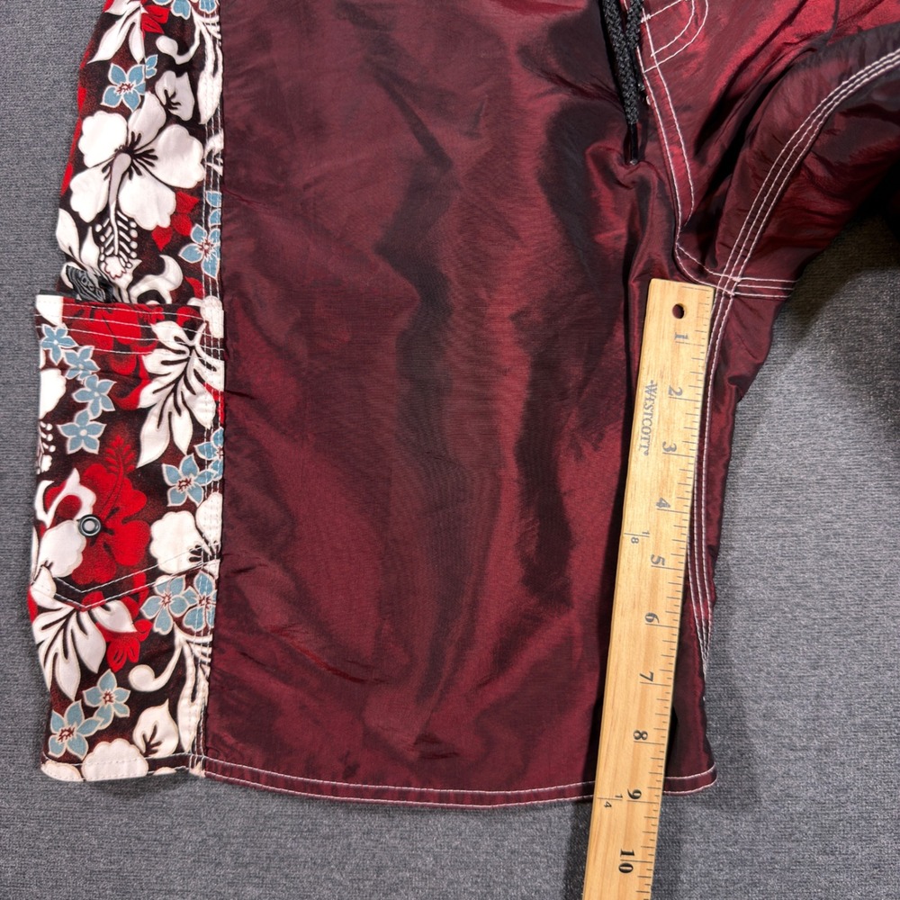 Bacardi Board Shorts Mens 34 Burgundy Floral Puerto Rico Hawaii Swim Trunks - Picture 5 of 8